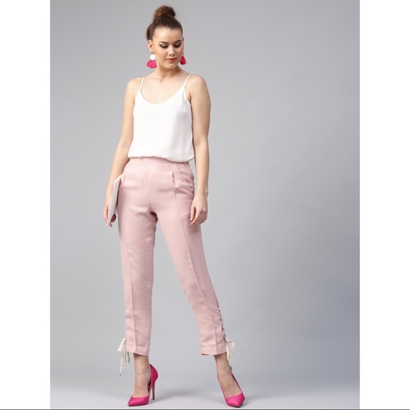 Regular Fit Baby Pink Solid Trousers! Size: Medium - Picture 7 of 8